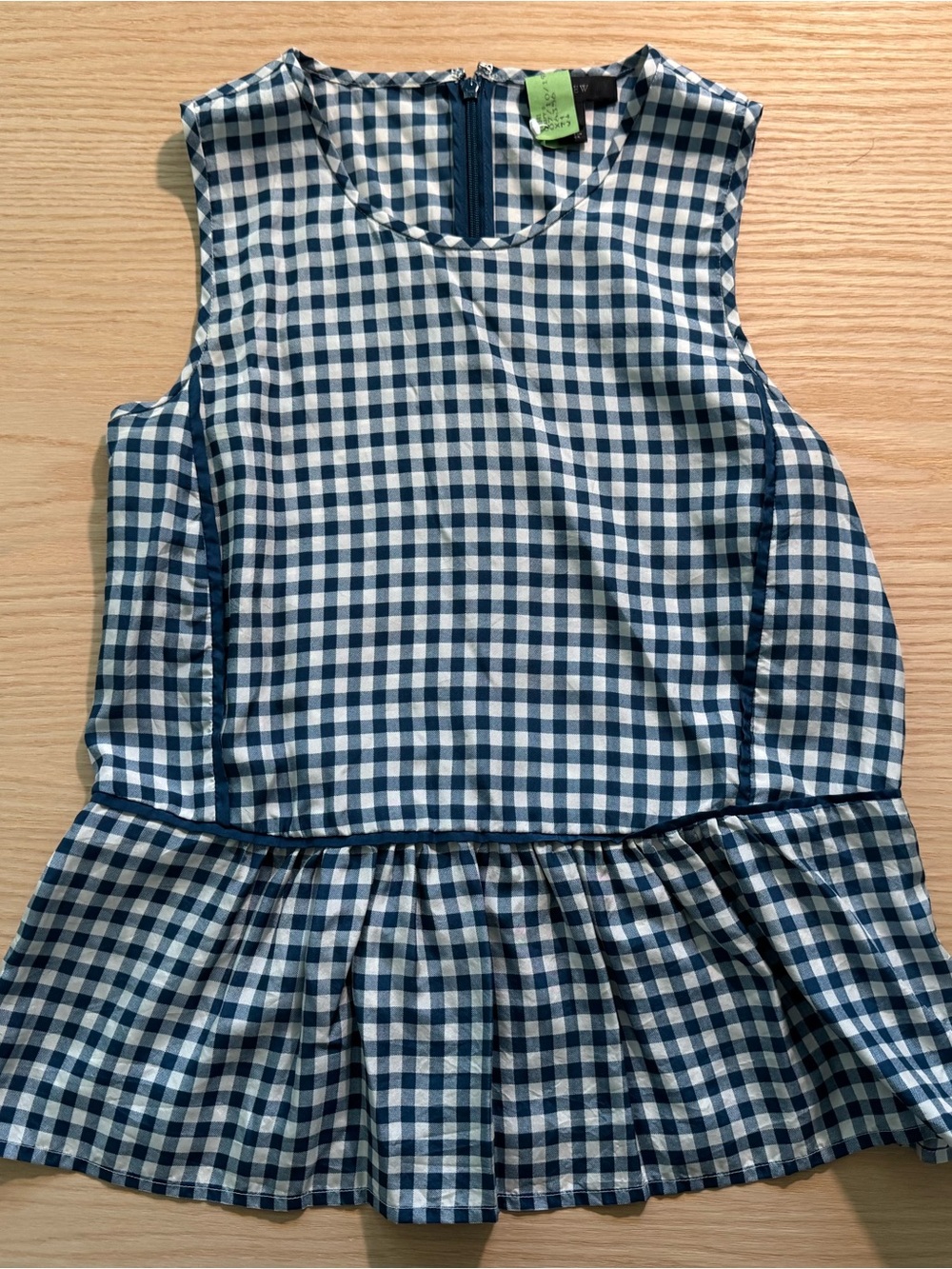 Navy and White Gingham Peplum Tank Top